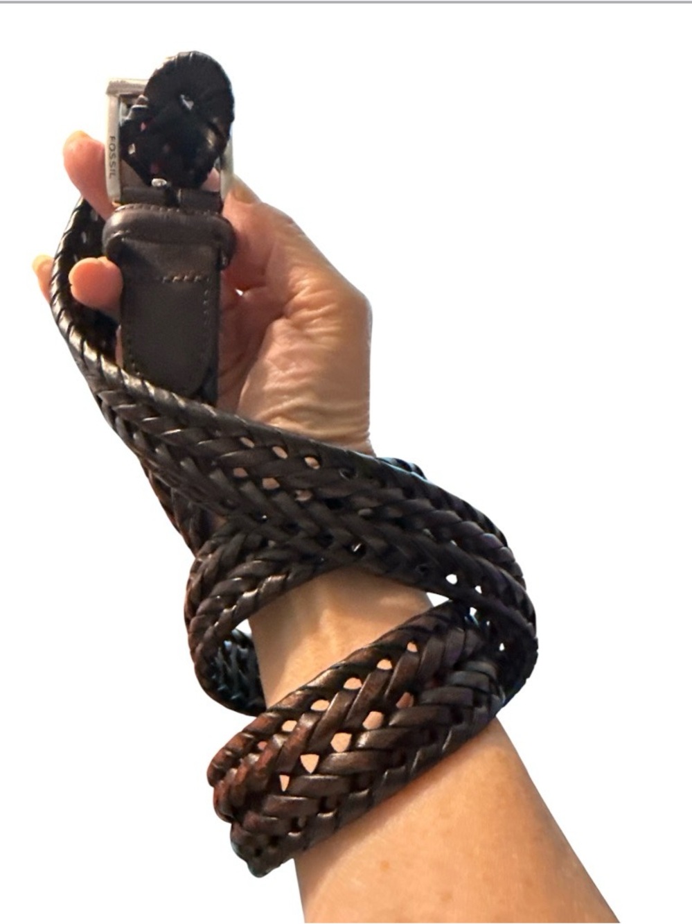 Fossil Mens Size 36 Dark Brown Braided Leather
Belt Minimalist Square - Picture 2 of 9